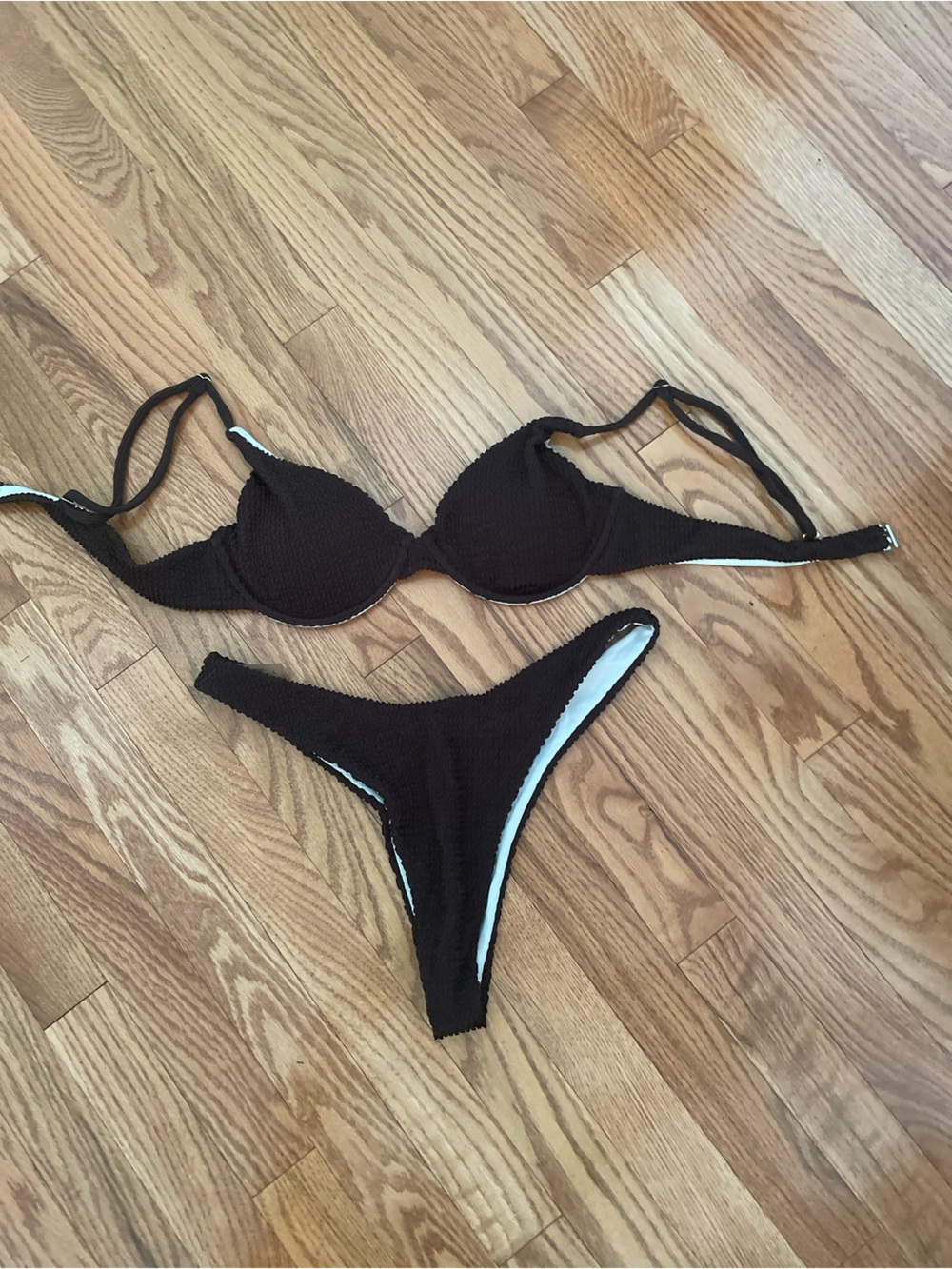 Dark Brown Textured Women's Bikini Set - Swim Top and Bottom